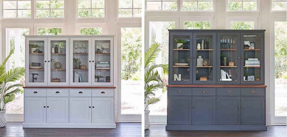 The Australian Made Brampton Buffet and Hutch pictured in both white and domino. 