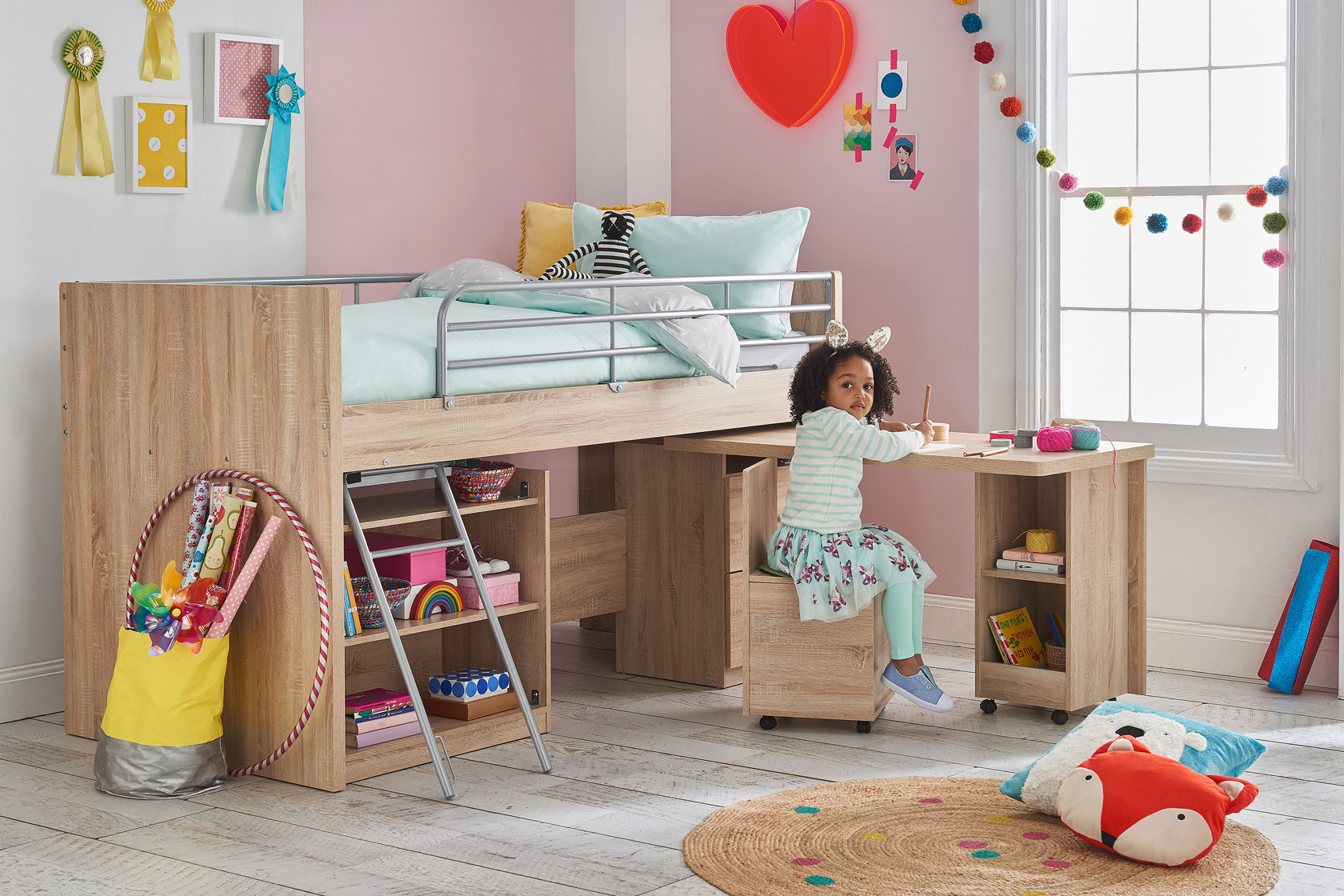 kids bed and desk