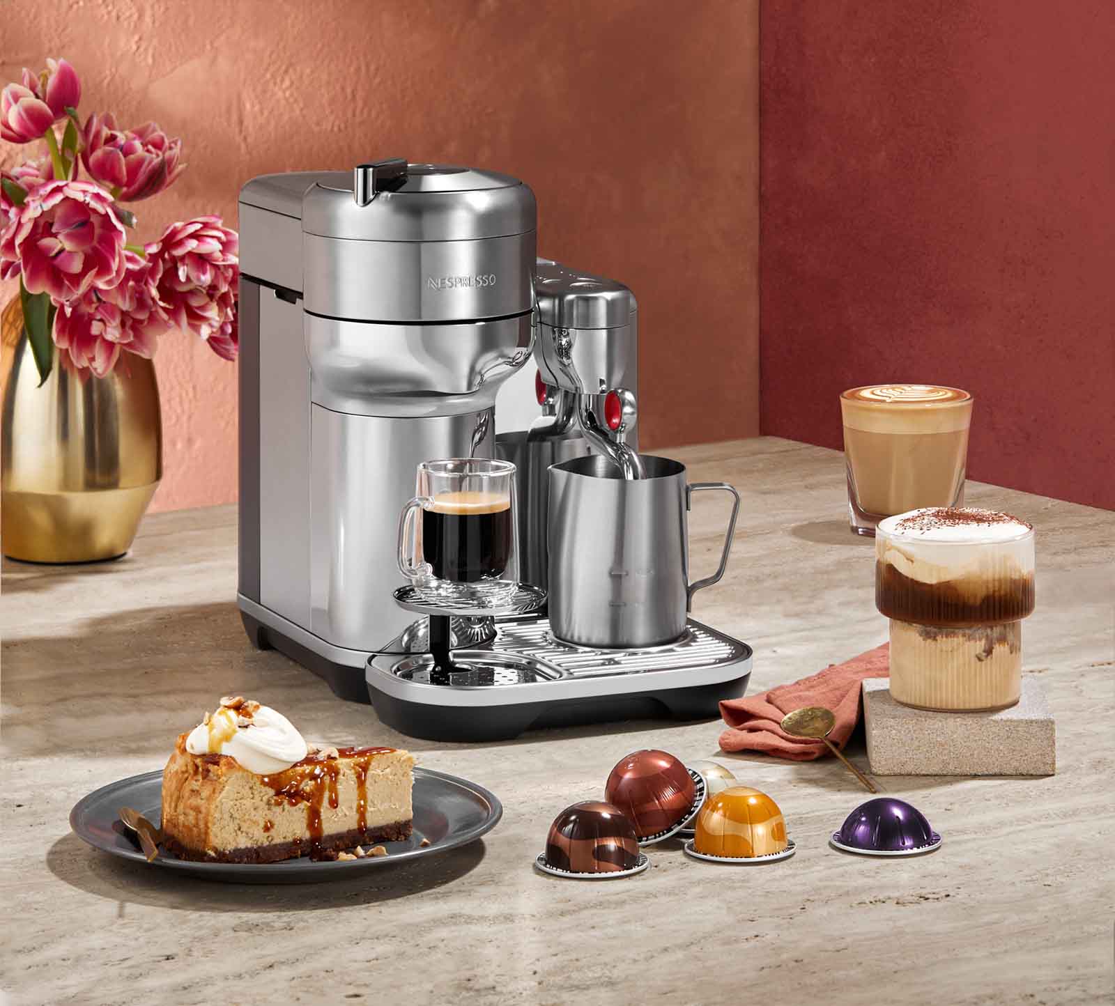 Coffee Hazelnut New York Cheesecake + Iced Mocha with Baileys Foam