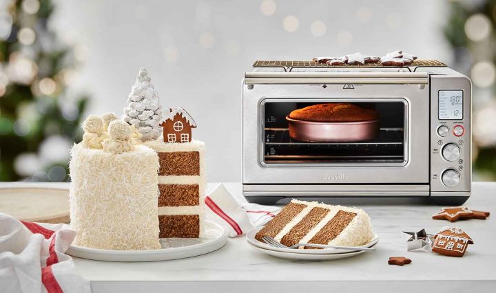 Gingerbread and Coconut Layered Cake next to the Breville Benchtop Oven.