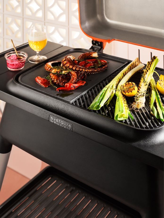 Octopus being grilled on an Everdure BBQ.
