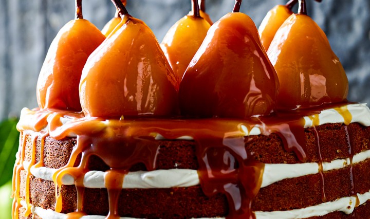 Hazelnut-and-honey-cake-with-spiced-caramel-pears-recipe