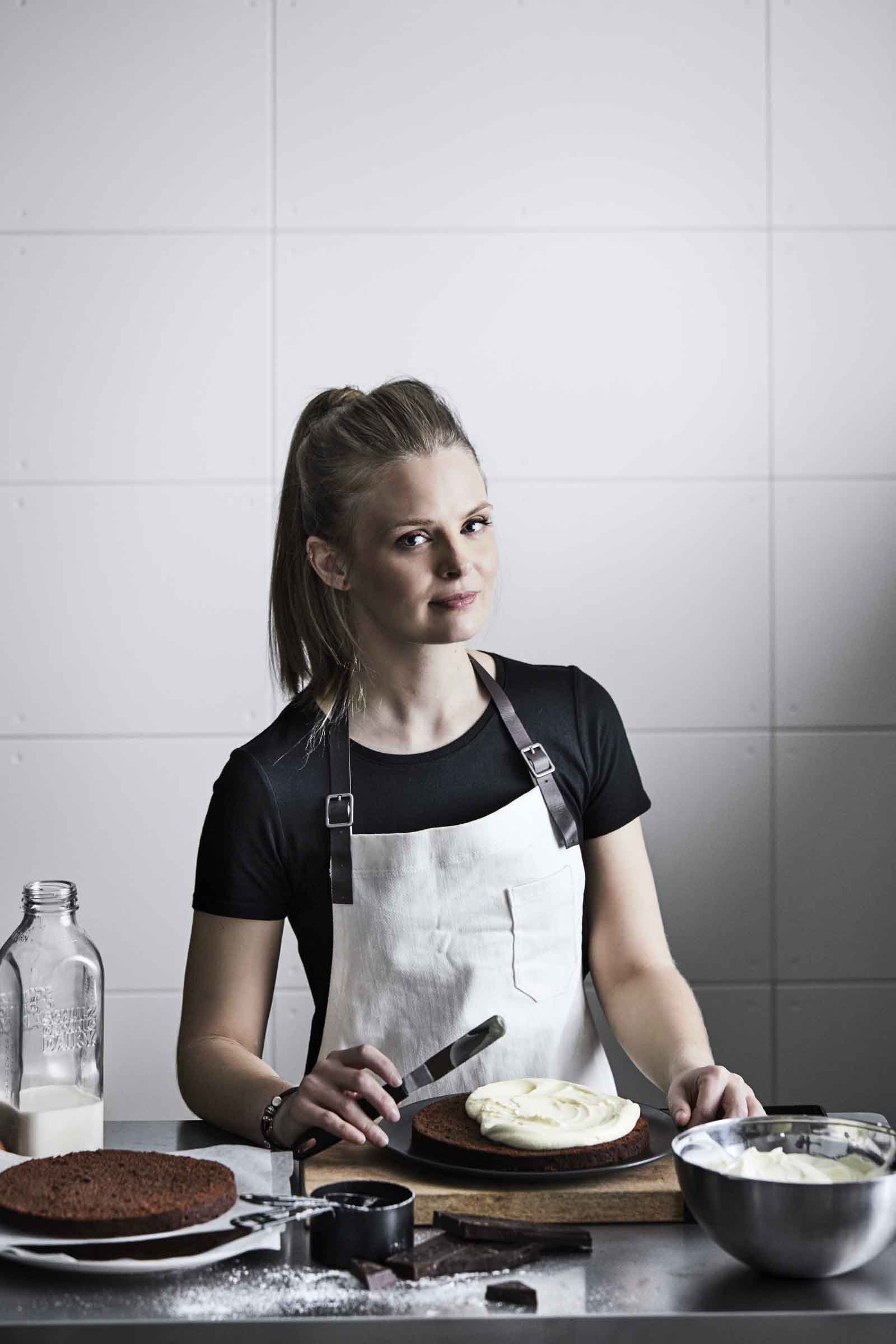 Rich Chocolate Yoghurt Cake with White Chocolate Ganache and Poached