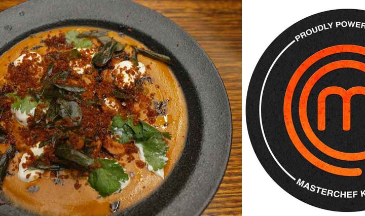 A plated Curried Carrots dish next to the MasterChef Australia logo.