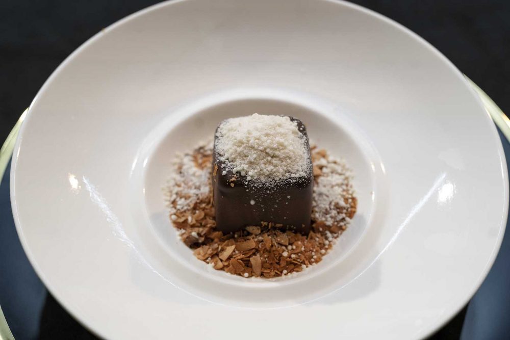 Plated Lamington Dessert created on MasterChef Australia's 2022 semi-final..
