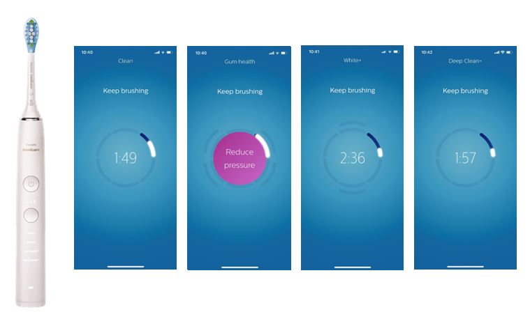 Screenshots of the Philips Sonicare App.