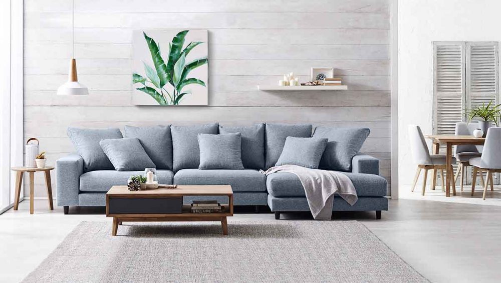 The Australian Made Plaza 3.5-Seater Fabric Sofa With Chaise.