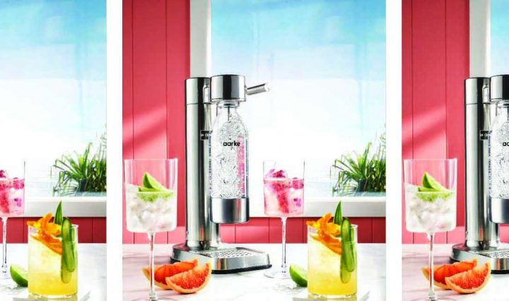 Various Pomegranate Spritzer drinks made with the Aarke Carbonator.