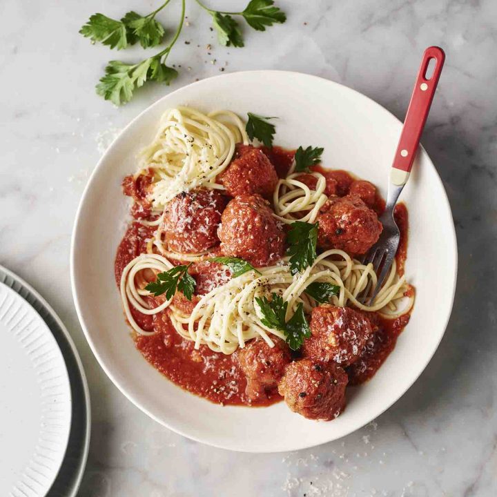A plate of Meatballs with Basil & Ricotta.