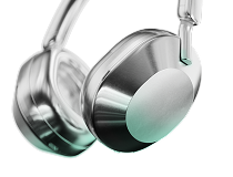 Silver over-ear wireless headphones with cushioned ear cups and adjustable headband 