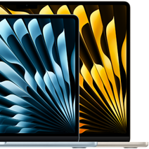 Two MacBook Air laptops demonstrating relative sizes of displays: 13.6 inches and 15.3 inches, measured diagonally