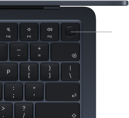 MacBook Air keyboard, top right, demonstrating the location of the Touch ID button
