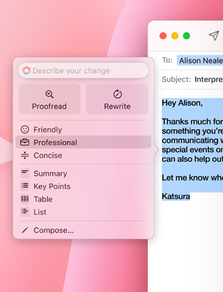 Productivity tools to help summarise, proofread, and edit text