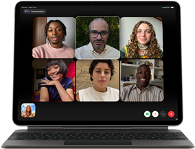 iPad Air, attached to Magic Keyboard, Black colour, Group FaceTime call on screen
