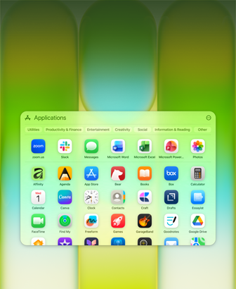 MacBook Neo screen with Applications window containing a wide variety of apps