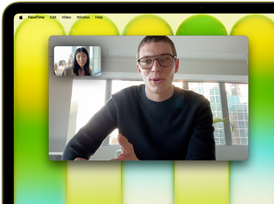 MacBook Neo, citrus colour, video call onscreen, Centre Stage feature keeps user centred in the frame
