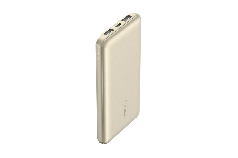 Belkin BoostCharge 3Port 10K Power Bank (Gold) + USBA to USBC Cable