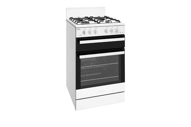 Chef 54cm 4 Zone Gas Freestanding Upright Cooker White Joyce Mayne