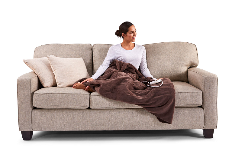 Sunbeam Feel Perfect Cosy Micro Fleece Heated Throw Brown Harvey Norman