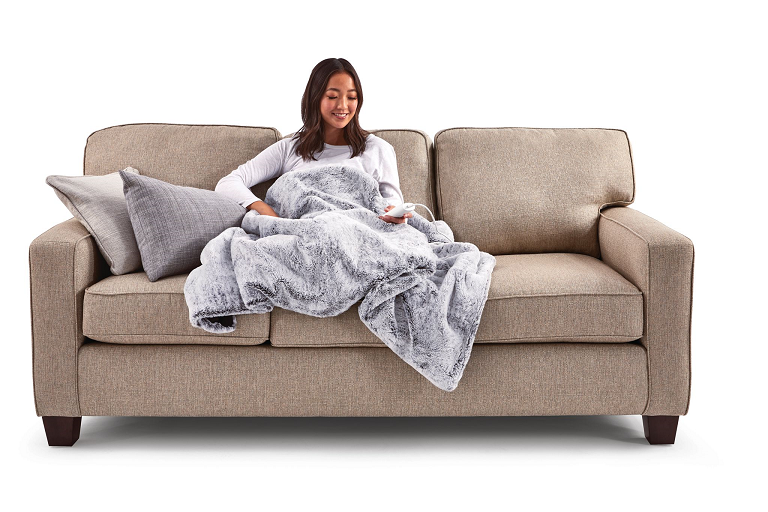 Sunbeam Feel Perfect Faux Fur Heated Throw Grey Harvey Norman