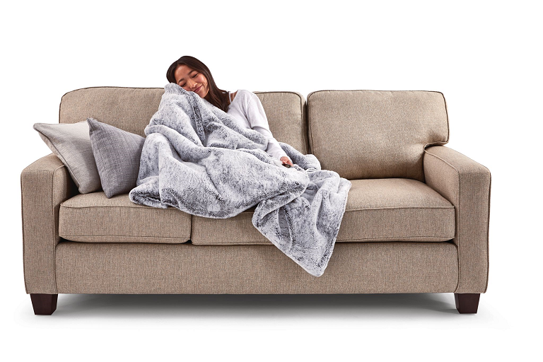 Sunbeam Feel Perfect Faux Fur Heated Throw Grey Harvey Norman