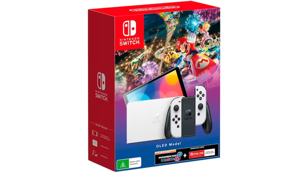 Nintendo Switch OLED Model White Console Bundle Mario Kart 8 Deluxe